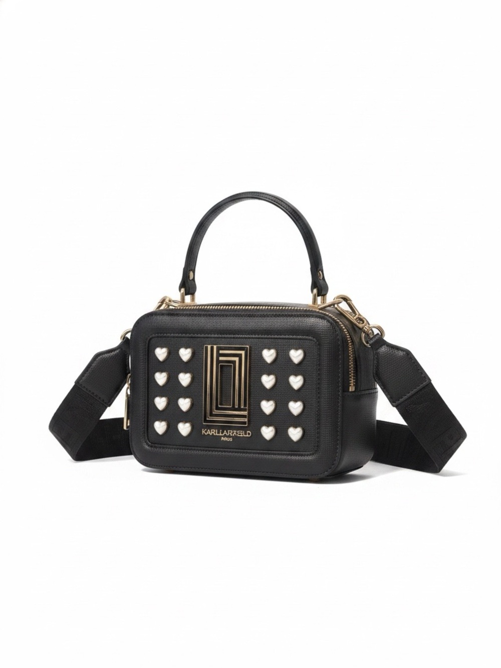 Karl Lagerfeld Black Heart-Stud Crossbody Bag NWT